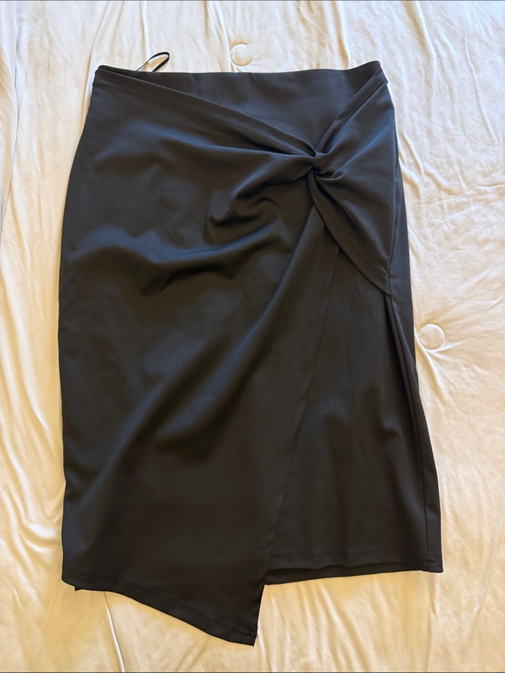 Twist-Front Black Midi Skirt - Women